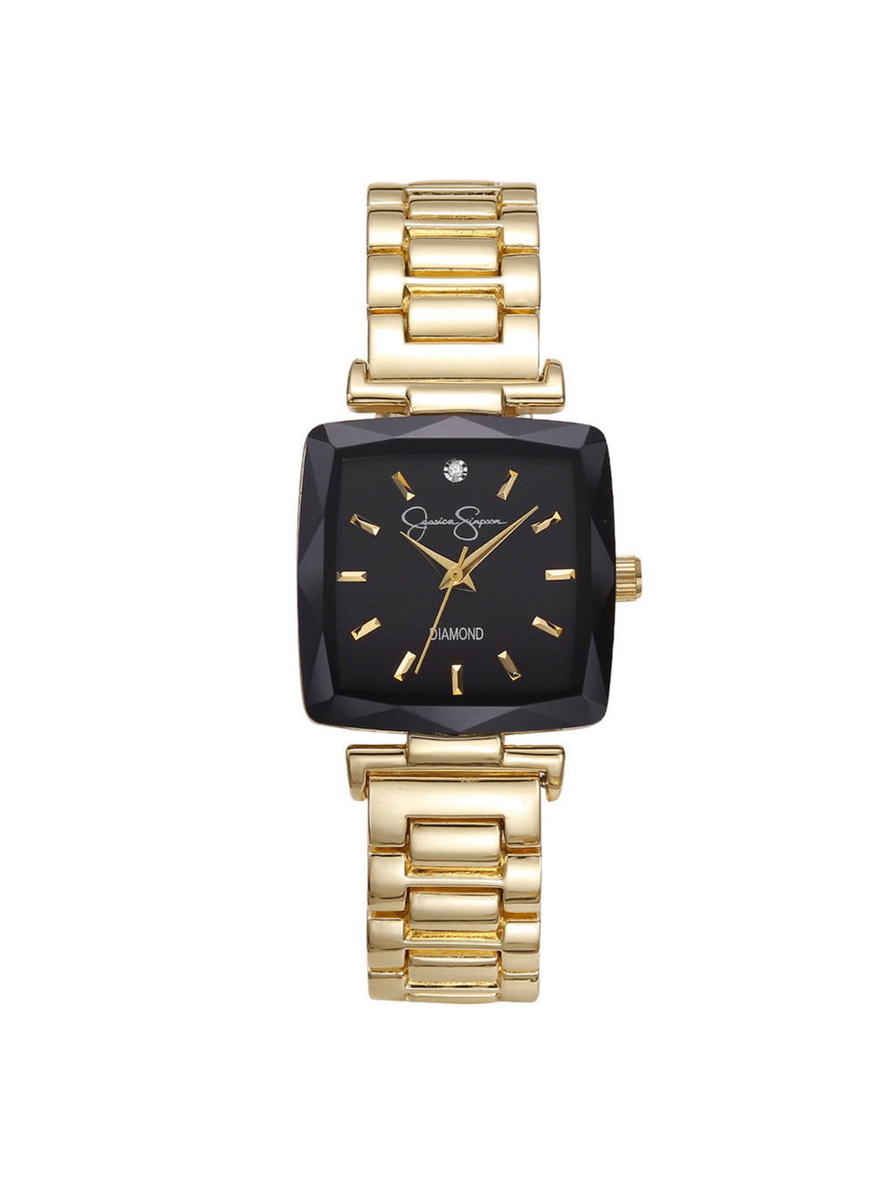 Square Case Bracelet Watch in Gold & Black | Jessica Simpson Accessories