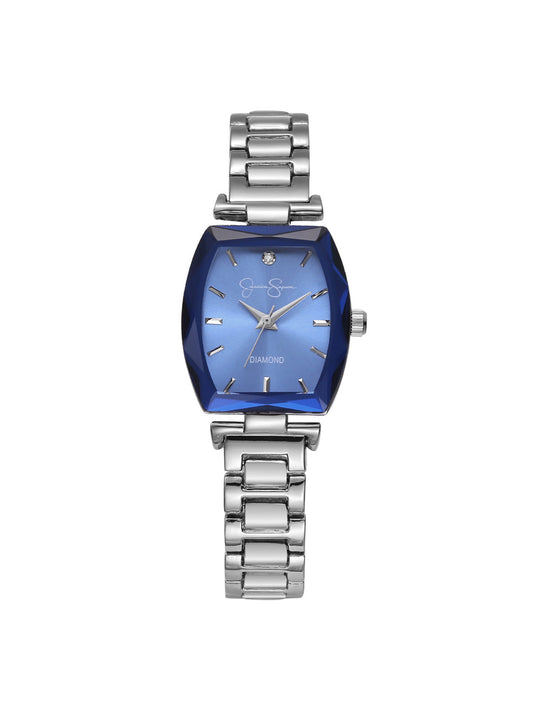 Faceted Bezel Bracelet Watch in Silver & Blue | Jessica Simpson Accessories